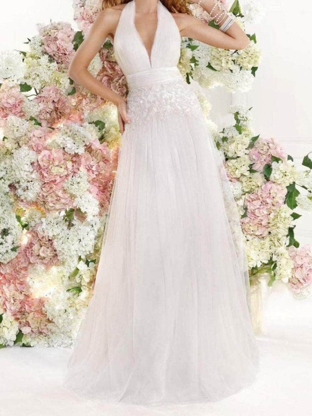 NWT Tarik Ediz 92346 Tulle Wedding Dress Krem Size 10